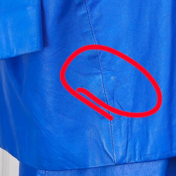 80s Retro Blue Leather Blazer Jacket Vintage Size L - Picture 13 of 16